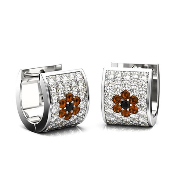 💥 Rhinestone Full CZ Cute Flower Shaped Hoop Earrings for Women, HA4545 - Picture 1 of 2